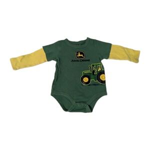 John Deere Baby Boy One Piece Bodysuit Tractor Hay Logo Green Yellow 9/12 Months